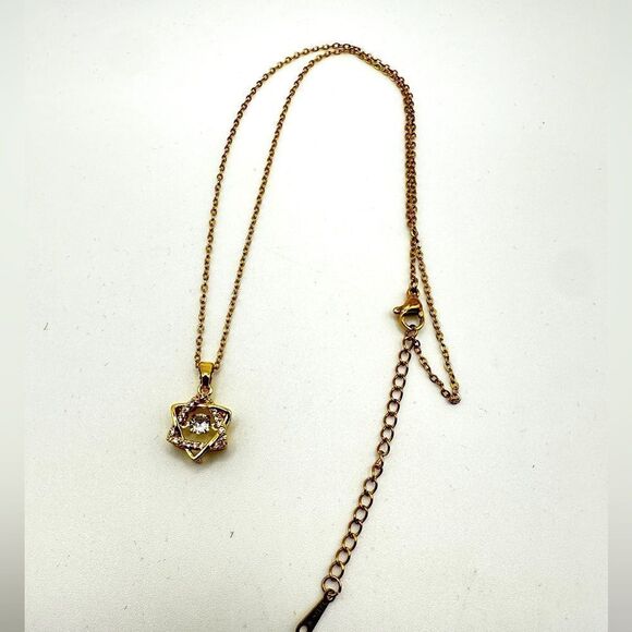 NIB 16" Gold tone, stainless steel "star of david", cz diamond necklace! - Picture 1 of 9